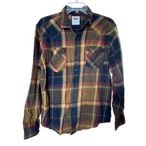 Levis Men's L Long Sleeve Plaid Flannel Shirt  Button Front Chest Pockets Yokes